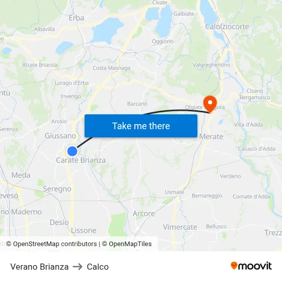 Verano Brianza to Calco map