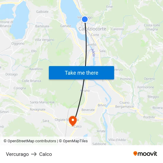 Vercurago to Calco map