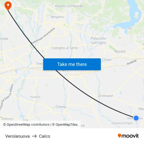 Verolanuova to Calco map