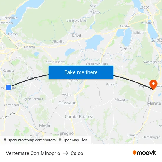 Vertemate Con Minoprio to Calco map