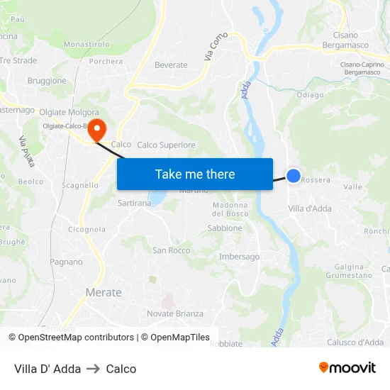 Villa D' Adda to Calco map
