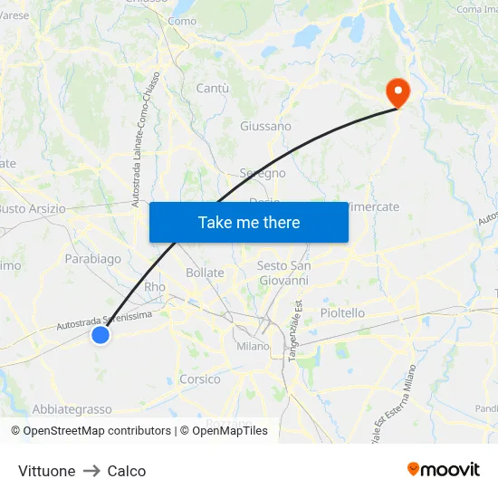 Vittuone to Calco map