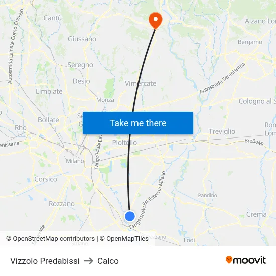 Vizzolo Predabissi to Calco map