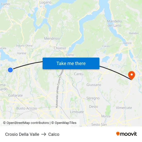 Crosio Della Valle to Calco map