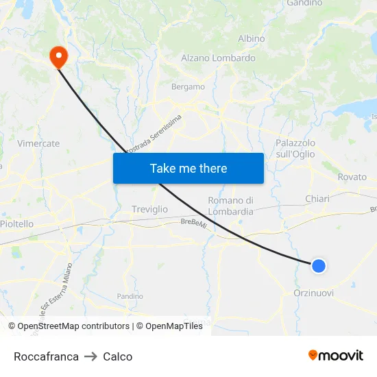 Roccafranca to Calco map