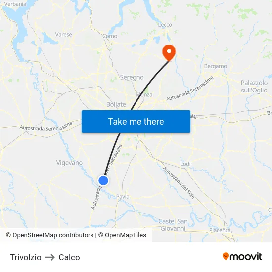 Trivolzio to Calco map