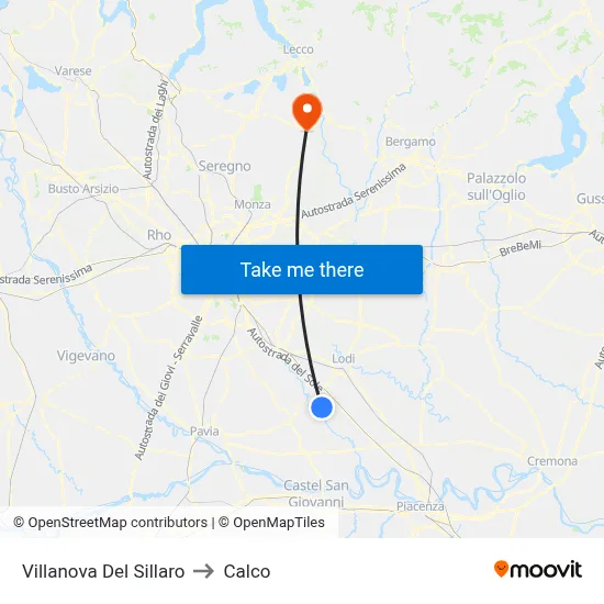 Villanova Del Sillaro to Calco map