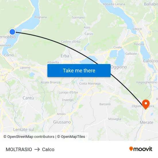 Moltrasio to Calco map