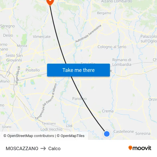 Moscazzano to Calco map