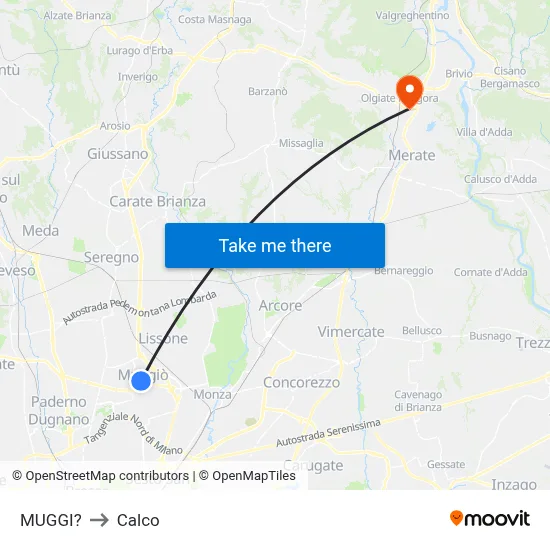 Muggiò to Calco map