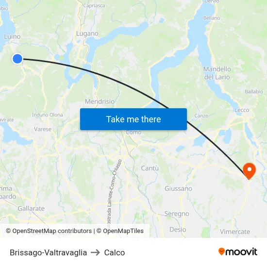Brissago-Valtravaglia to Calco map