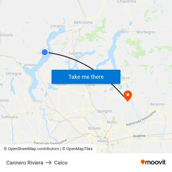 Cannero Riviera to Calco map