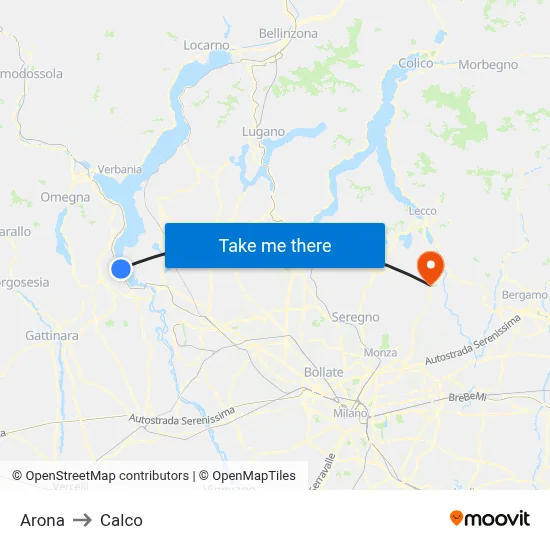 Arona to Calco map