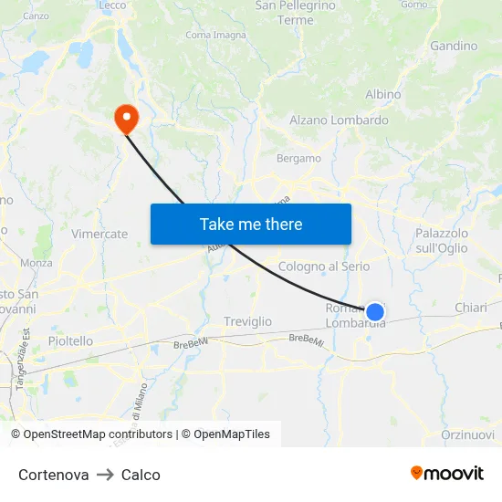 Cortenova to Calco map