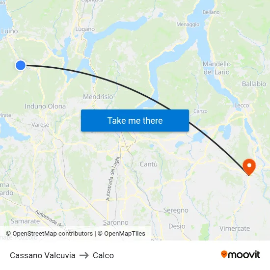 Cassano Valcuvia to Calco map