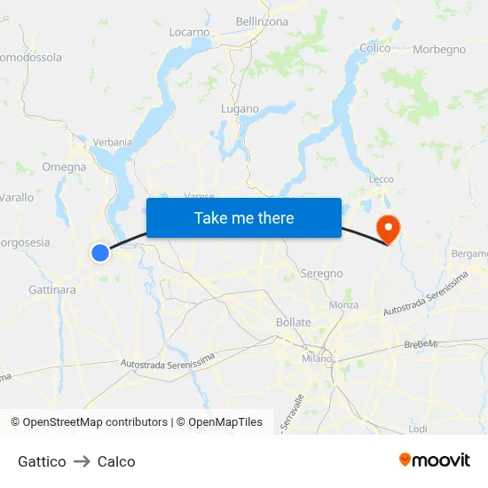 Gattico to Calco map