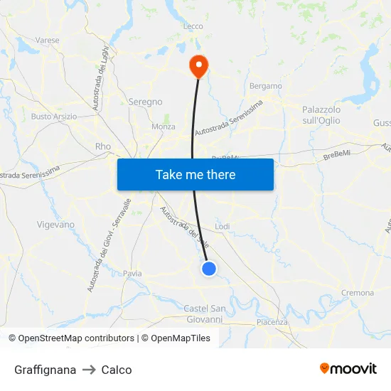 Graffignana to Calco map