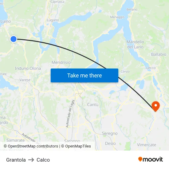 Grantola to Calco map