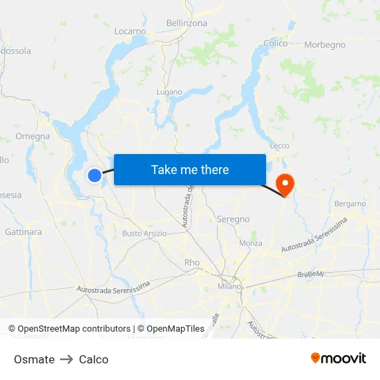 Osmate to Calco map