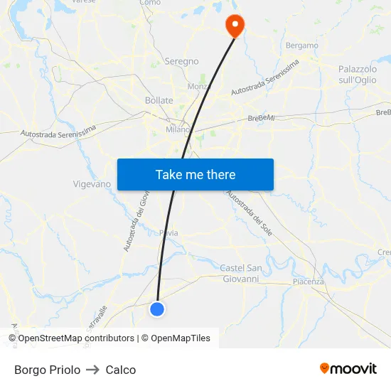 Borgo Priolo to Calco map