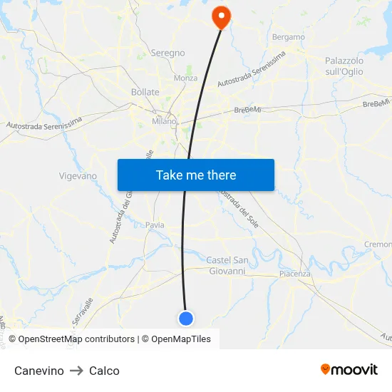 Canevino to Calco map