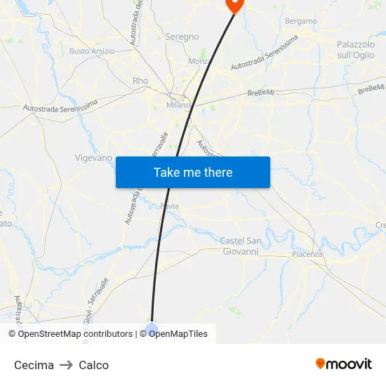 Cecima to Calco map