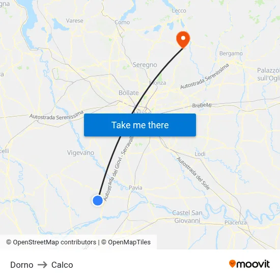 Dorno to Calco map