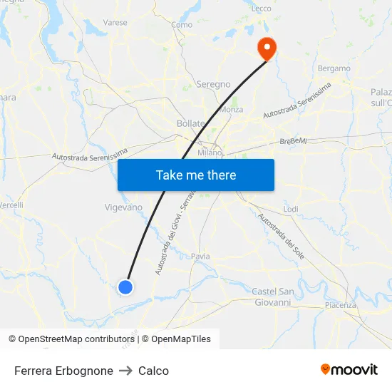 Ferrera Erbognone to Calco map