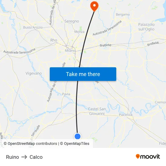 Ruino to Calco map