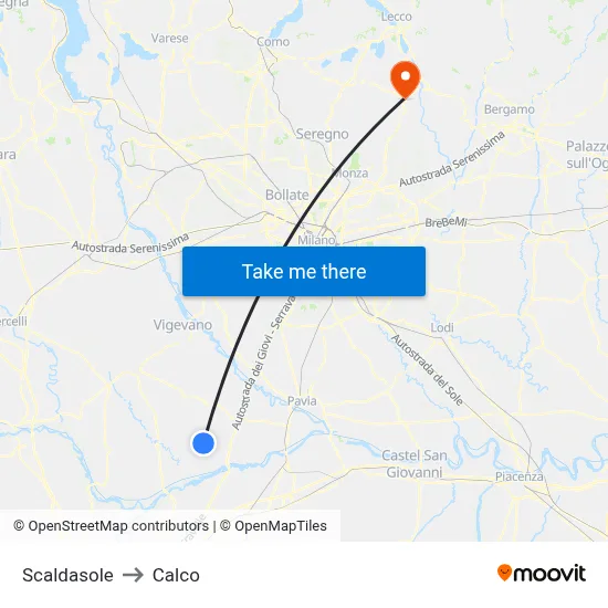 Scaldasole to Calco map