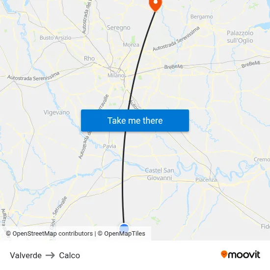 Valverde to Calco map