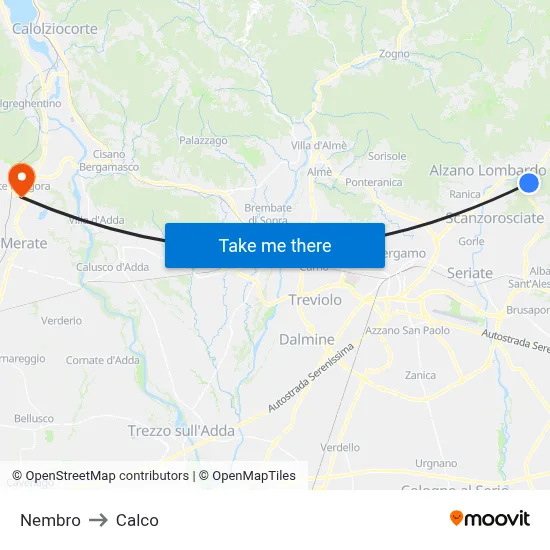 Nembro to Calco map