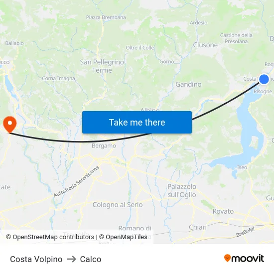 Costa Volpino to Calco map