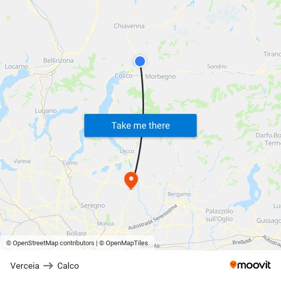 Verceia to Calco map