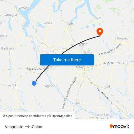 Vespolate to Calco map