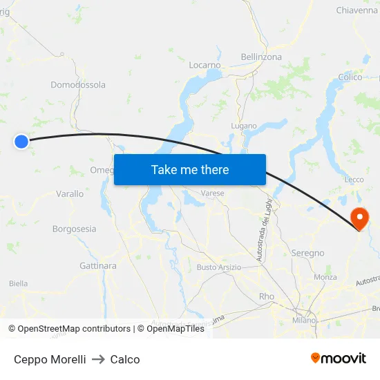 Ceppo Morelli to Calco map