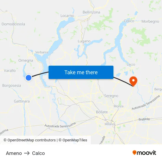 Ameno to Calco map