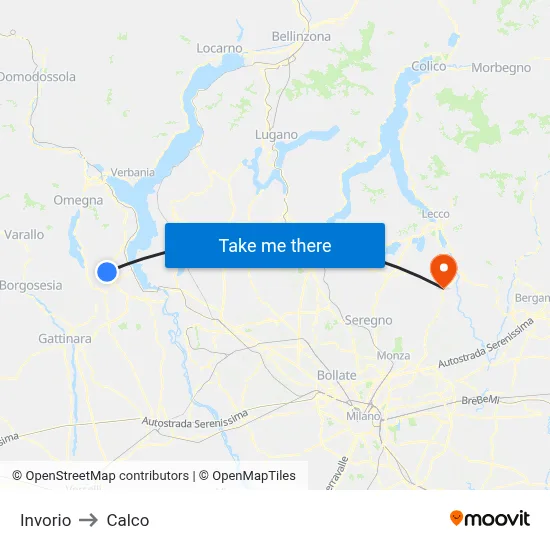 Invorio to Calco map