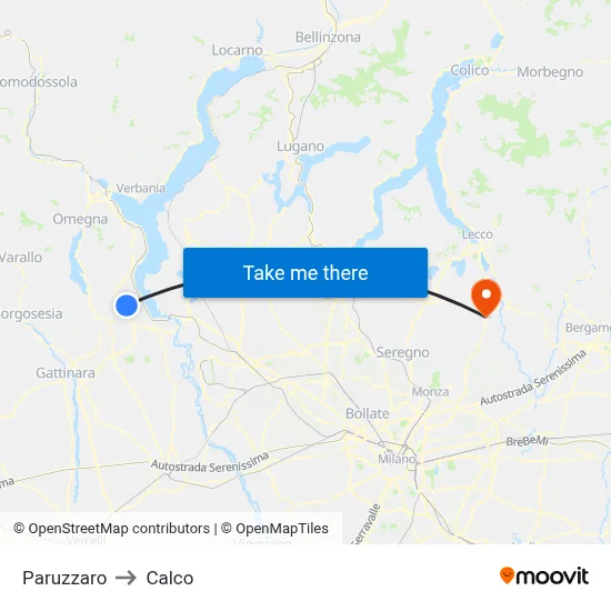 Paruzzaro to Calco map