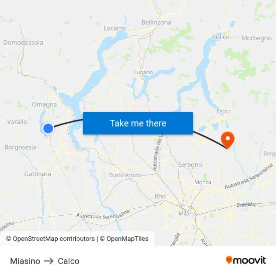 Miasino to Calco map