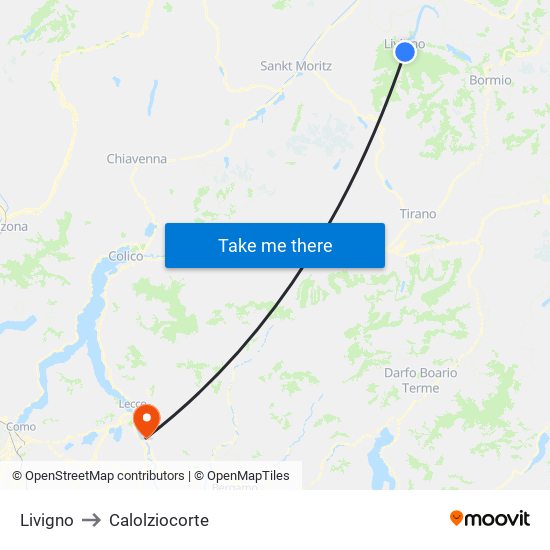 Livigno to Calolziocorte map