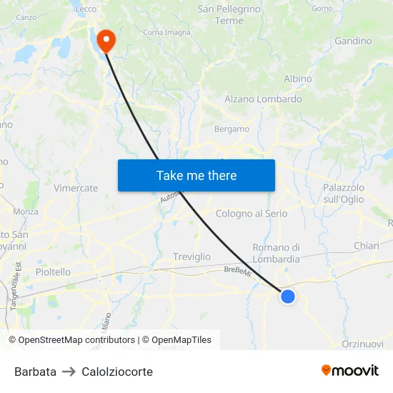 Barbata to Calolziocorte map