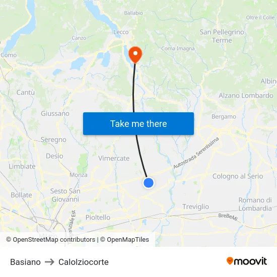 Basiano to Calolziocorte map