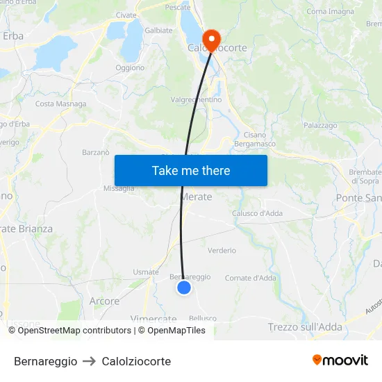Bernareggio to Calolziocorte map