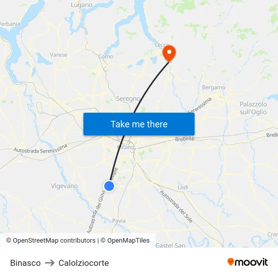 Binasco to Calolziocorte map