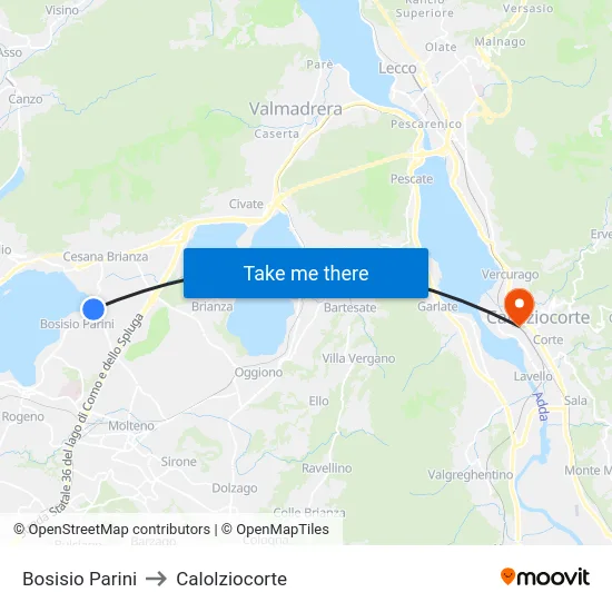 Bosisio Parini to Calolziocorte map