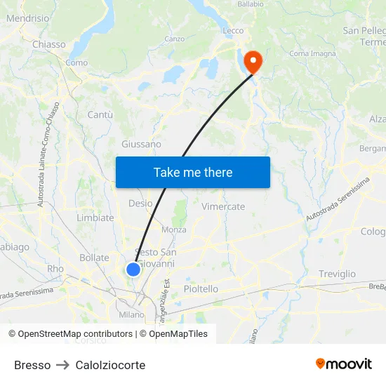 Bresso to Calolziocorte map