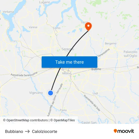 Bubbiano to Calolziocorte map
