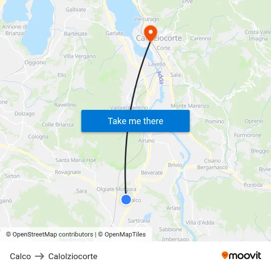 Calco to Calolziocorte map