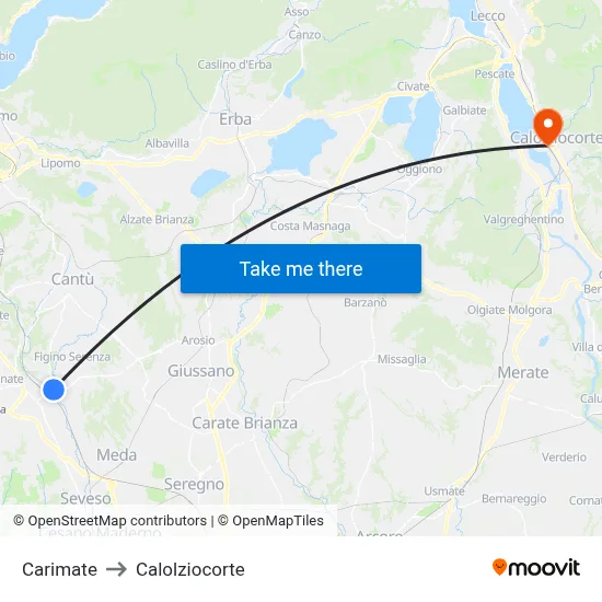 Carimate to Calolziocorte map